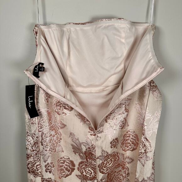 Lulus NEW Redefine Regal Pale Pink Floral Jacquard Strapless Large Maxi Dress - Picture 12 of 14